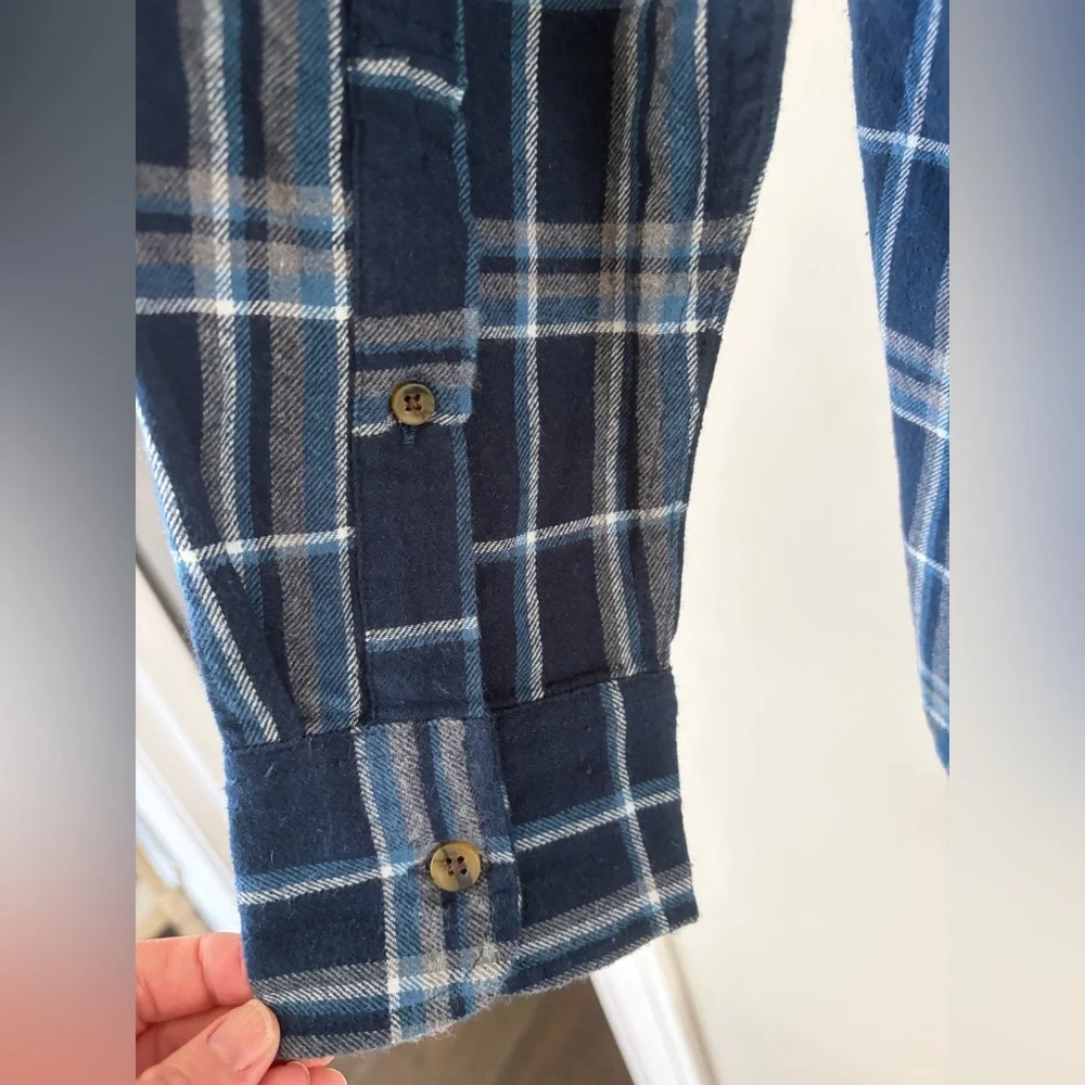 J Crew Mens Flannel Slim Fit Shirt Sz Small Blue Gray Plaid Button-Up New
